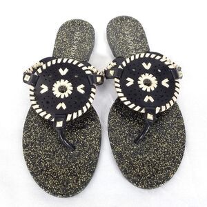 Jack Rogers Georgica Glitter Jelly Thong Sandals Black Gold Women's Size 9